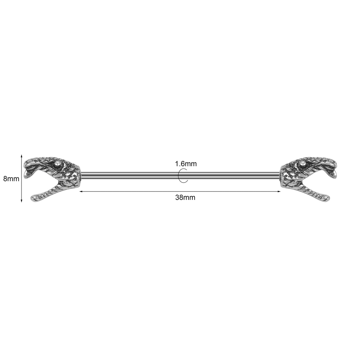 Dragon Hollywood X - Industrial Piercing Earring Women and Men Stainless Steel Helix Ear Piercing Dragon Snake Long Earring Jewelry Barbell Earring - BEVERLY HILLS - CALIFORNIA - USA