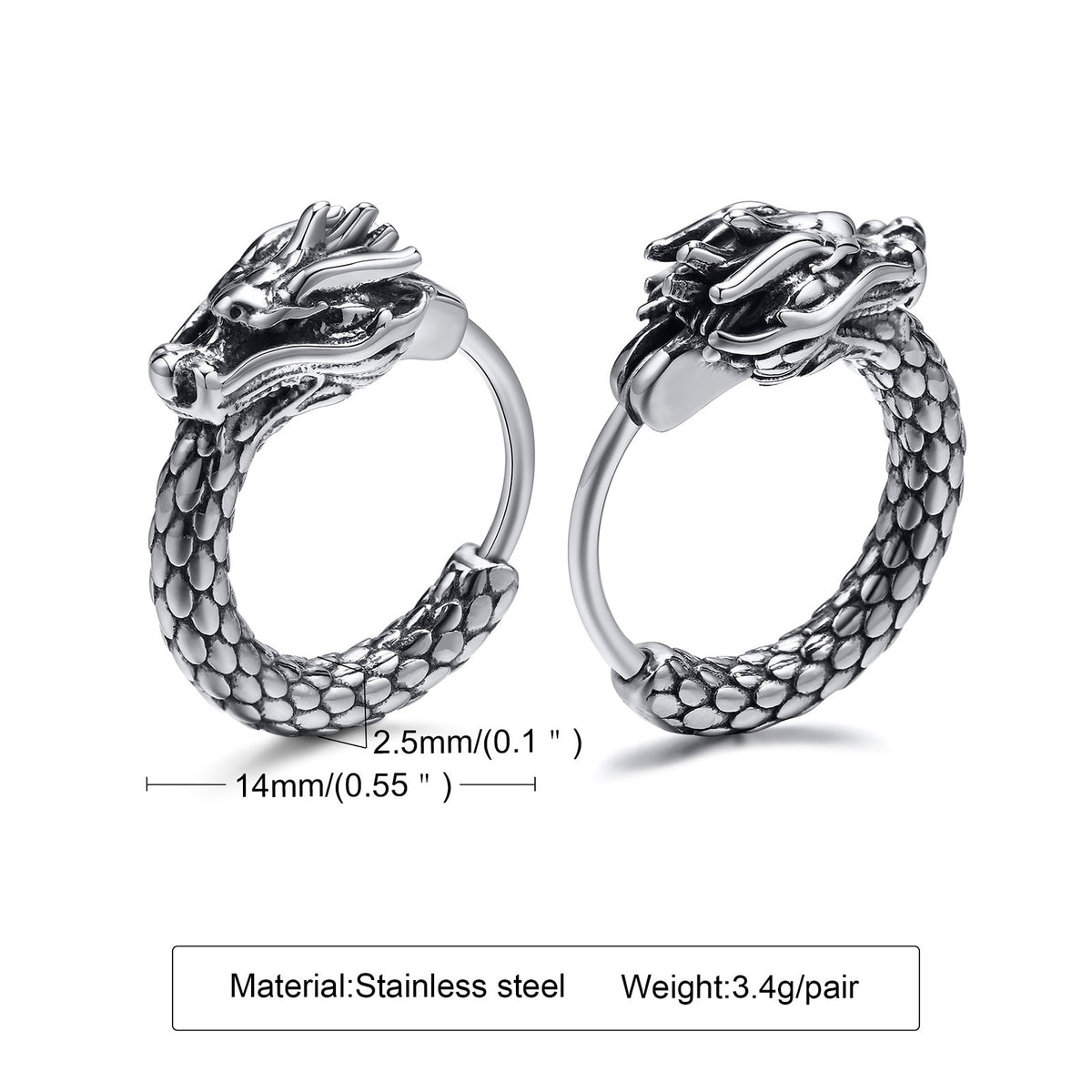 Dragon Hollywood X - Retro Dragon Head Earrings, Vintage Stainless Steel Unisex Hoop Earrings, Cool  Lucky Awesome Jewelry - BEVERLY HILLS- CALIFORNIA - USA