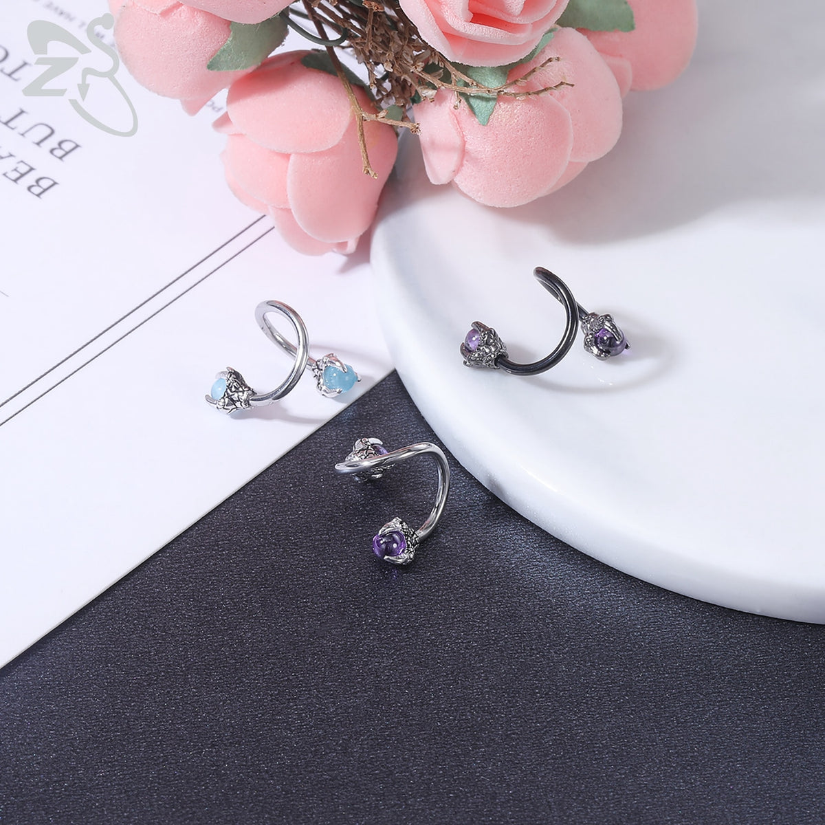 Dragon Hollywood X - ZS 1 Piece 16G Stainless Steel Opalite Dragon Nose Ring Horseshoes Nariz Piercing S-Shape Ear Cartilage Helix Piercings Jewelry - BEVERLY HILLS - CALIFORNIA - USA
