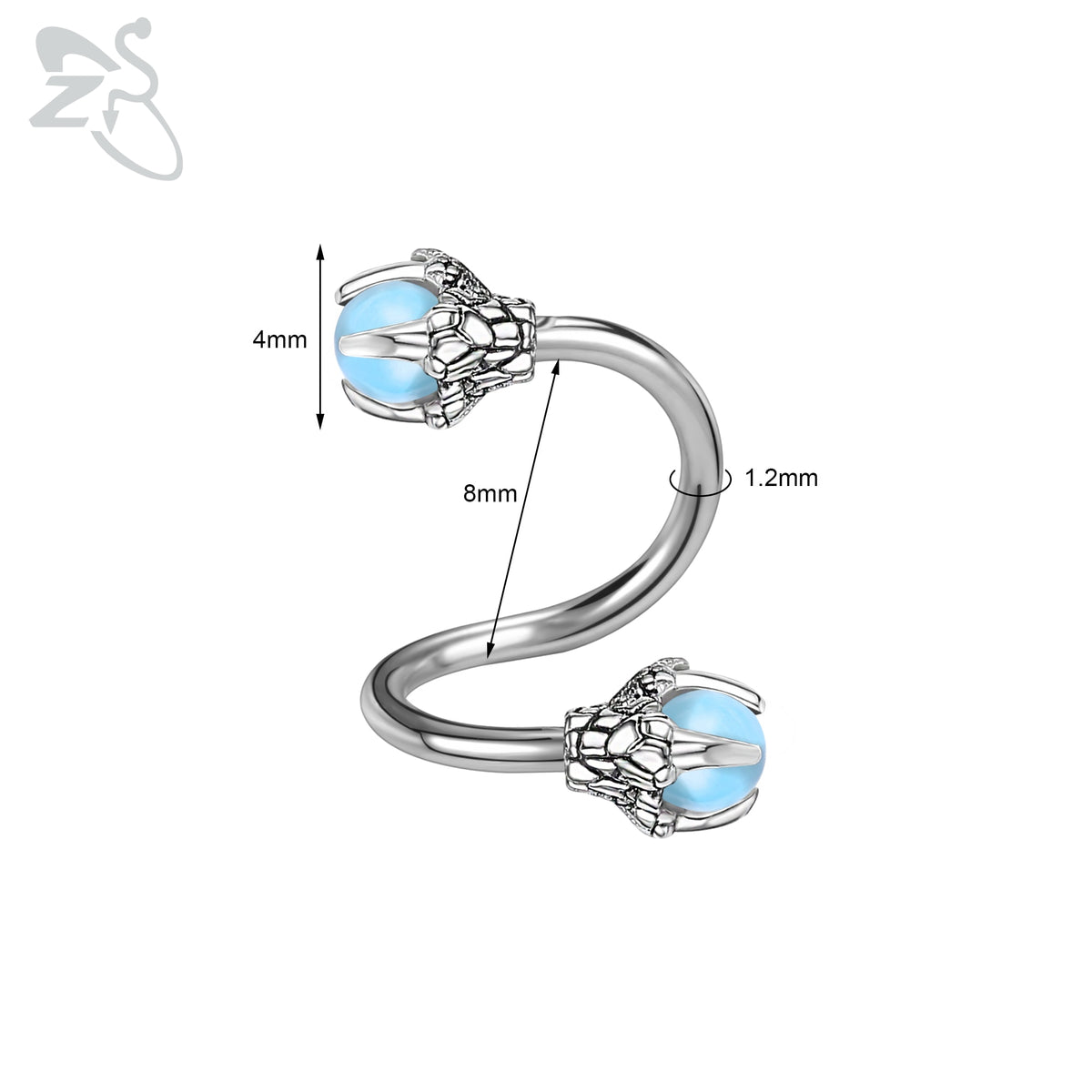 Dragon Hollywood X - ZS 1 Piece 16G Stainless Steel Opalite Dragon Nose Ring Horseshoes Nariz Piercing S-Shape Ear Cartilage Helix Piercings Jewelry - BEVERLY HILLS - CALIFORNIA - USA