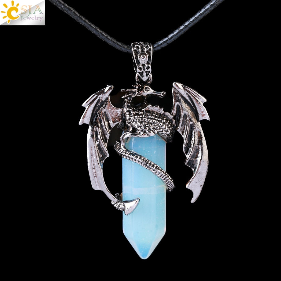 Dragon Hollywood X - CSJA Animal Dragon Man Necklace Natural Gem Stone Healing Pink Quartz Hexagonal Crystal Pendant Vintage Jewelry for Women H012  - BEVERLY HILLS, CALIFORNIA - USA