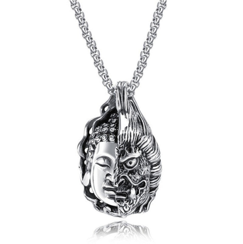 Dragon Hollywood X - Retro Domineering Dragon Riding Bodhisattva Buddha Pendant Necklace Men and Women Personality Trend Amulet Necklace Prayer Gift - Beverly Hills California