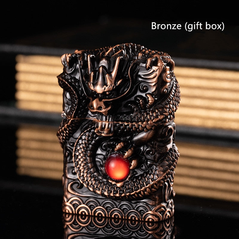 Heavy Armor Dragon Embossed Metal Shell Wheel Kerosene Lighter Men Gadgets Kerosene Oil Gasoline Pattern Lighter