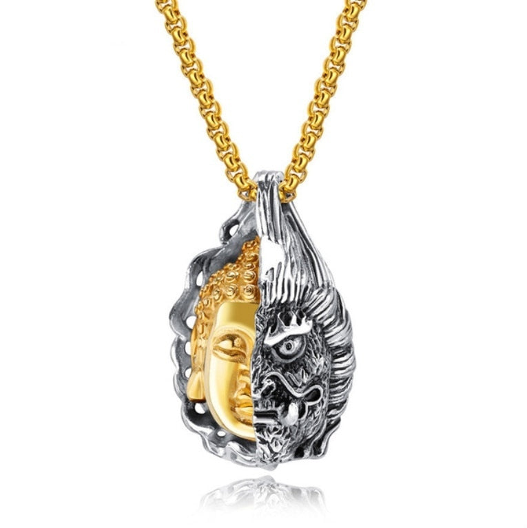 Dragon Hollywood X - Retro Domineering Dragon Riding Bodhisattva Buddha Pendant Necklace Men and Women Personality Trend Amulet Necklace Prayer Gift - Beverly Hills California