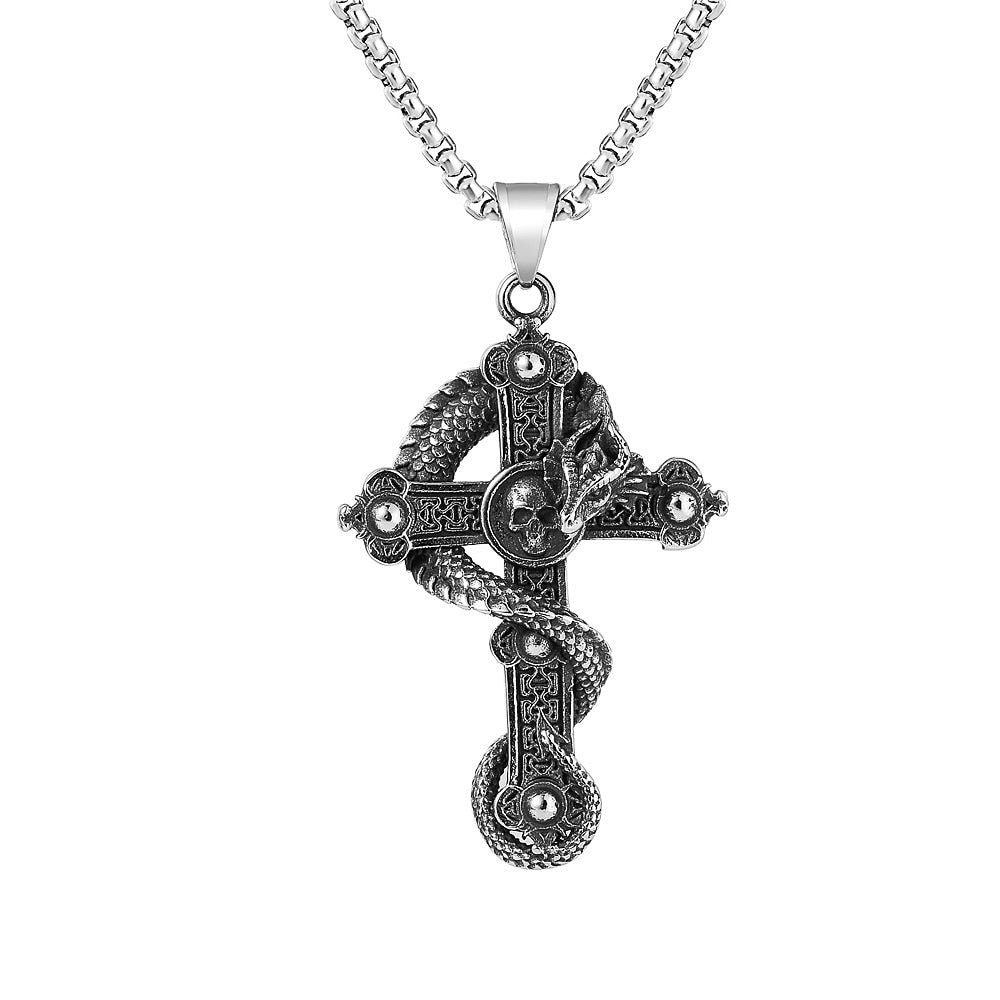 Gothic Skull Cross Pendant Necklace Stainless Steel Punk Biker Men Skull Dragon Necklace Jewelry Gothic Jewelry Gift Wholesale