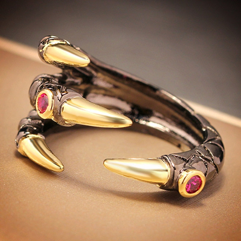 Dragon Hollywood X - Retro Punk Dragon Claw Ring for Men Women Exaggerated Antique Silver Color Opening Adjustable Rings