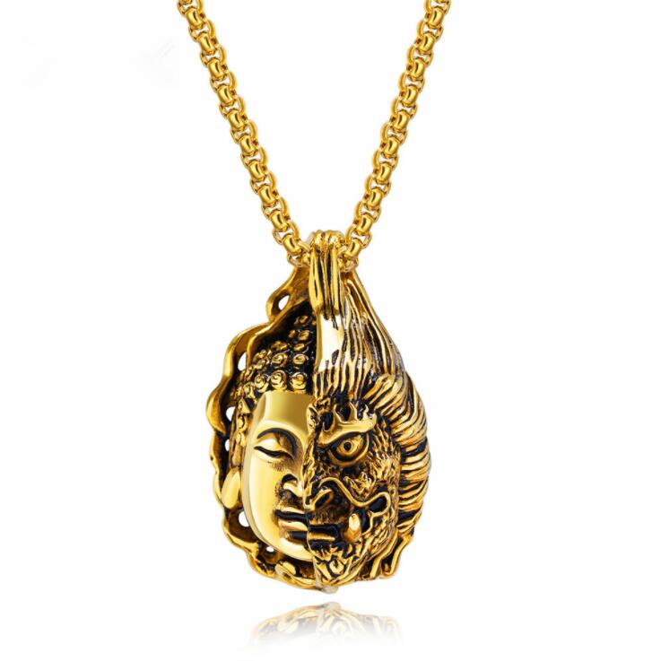 Dragon Hollywood X - Retro Domineering Dragon Riding Bodhisattva Buddha Pendant Necklace Men and Women Personality Trend Amulet Necklace Prayer Gift - Beverly Hills California