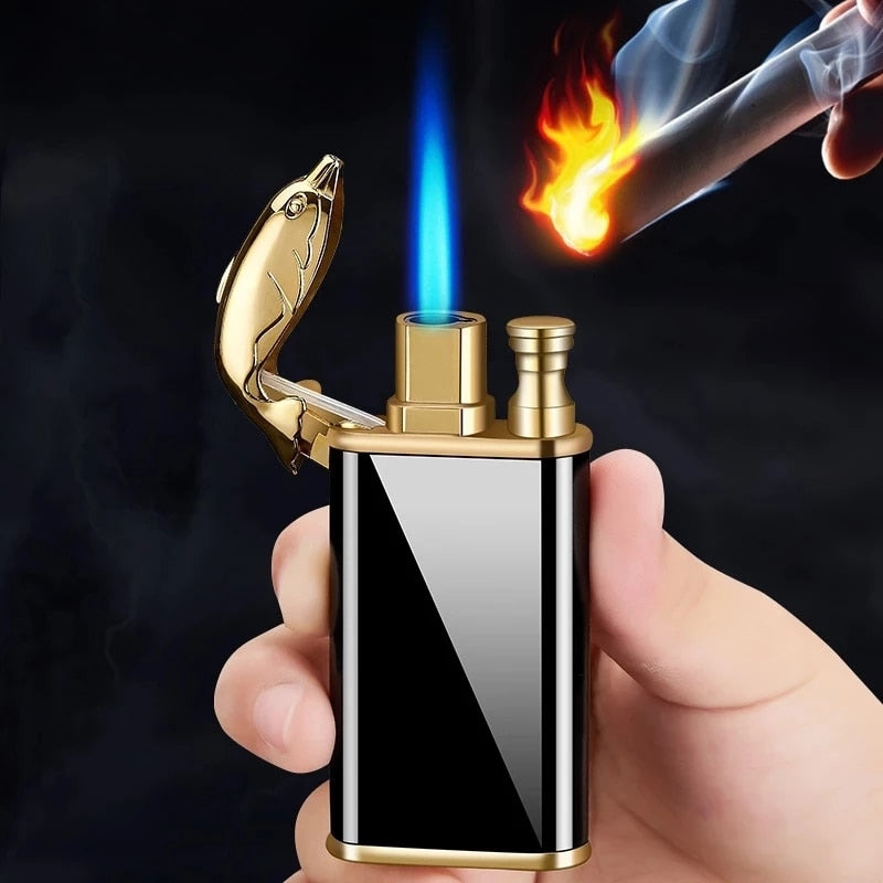 Dragon Hollywood X - New Blue Flame Metal Crocodile Dragon Tiger Double Fire Lighter Creative Windproof Open Fire Conversion Lighter Women and Mens Gift - Hollywood California USA