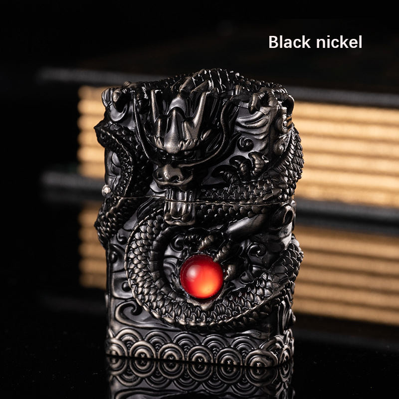 Heavy Armor Dragon Embossed Metal Shell Wheel Kerosene Lighter Men Gadgets Kerosene Oil Gasoline Pattern Lighter