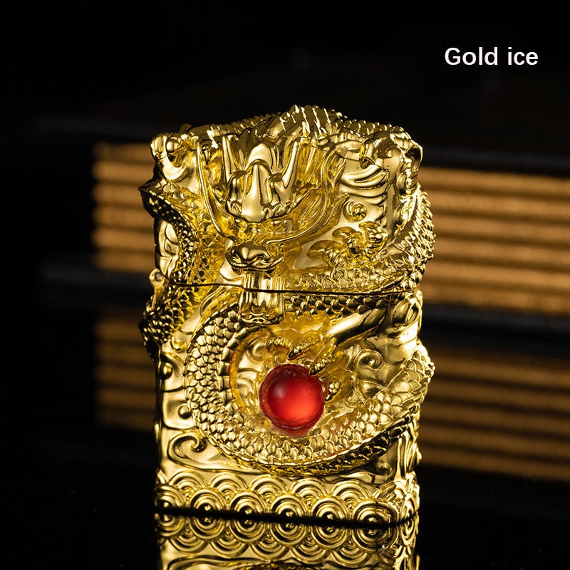 Heavy Armor Dragon Embossed Metal Shell Wheel Kerosene Lighter Men Gadgets Kerosene Oil Gasoline Pattern Lighter