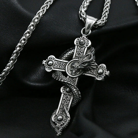 Gothic Skull Cross Pendant Necklace Stainless Steel Punk Biker Men Skull Dragon Necklace Jewelry Gothic Jewelry Gift Wholesale