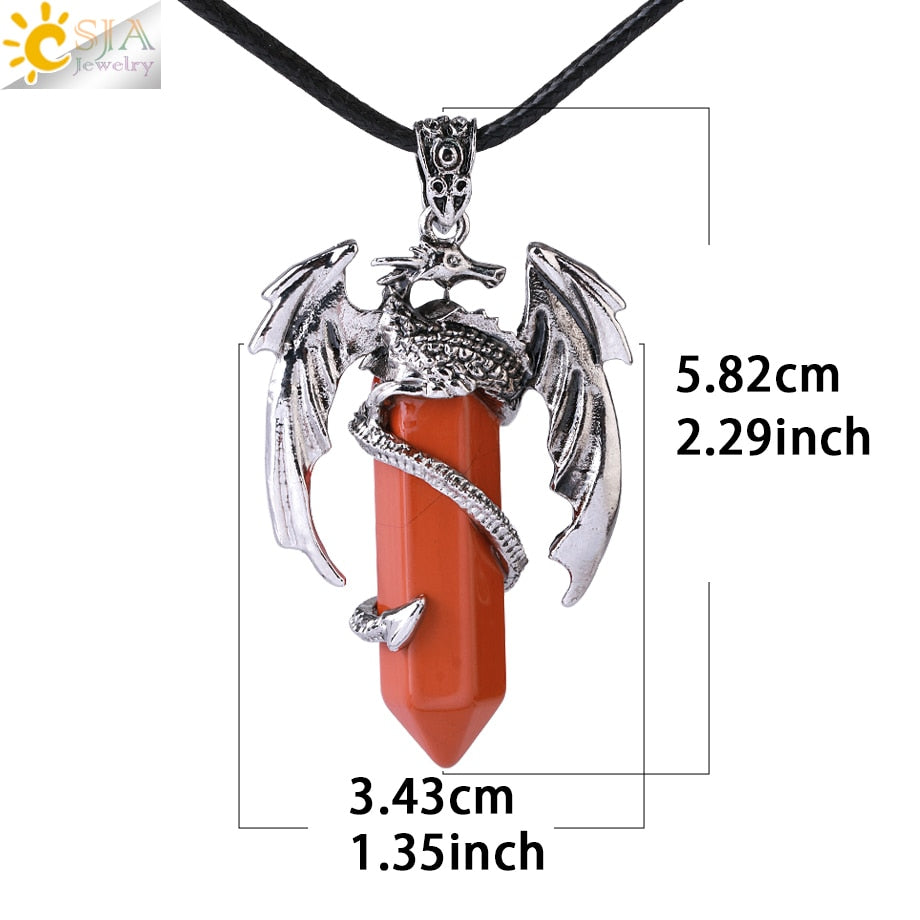 Dragon Hollywood X - CSJA Animal Dragon Man Necklace Natural Gem Stone Healing Pink Quartz Hexagonal Crystal Pendant Vintage Jewelry for Women H012  - BEVERLY HILLS, CALIFORNIA - USA