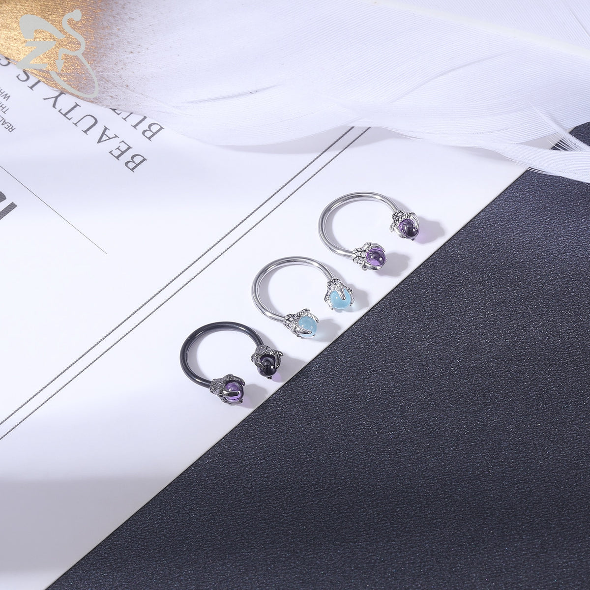 Dragon Hollywood X - ZS 1 Piece 16G Stainless Steel Opalite Dragon Nose Ring Horseshoes Nariz Piercing S-Shape Ear Cartilage Helix Piercings Jewelry - BEVERLY HILLS - CALIFORNIA - USA