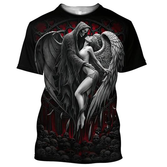 Dragon Hollywood X -,Reaper Skull Angel And Demon 3D Printed All Over Men's T-shirts Summer Fashion Harajuku Short Sleeve Shirts Unisex Tops Tee