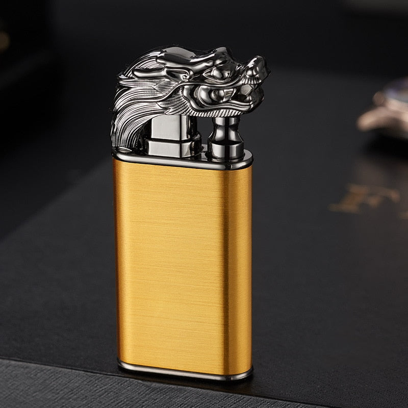 Dragon Hollywood X - New Blue Flame Metal Crocodile Dragon Tiger Double Fire Lighter Creative Windproof Open Fire Conversion Lighter Women and Mens Gift - Hollywood California USA