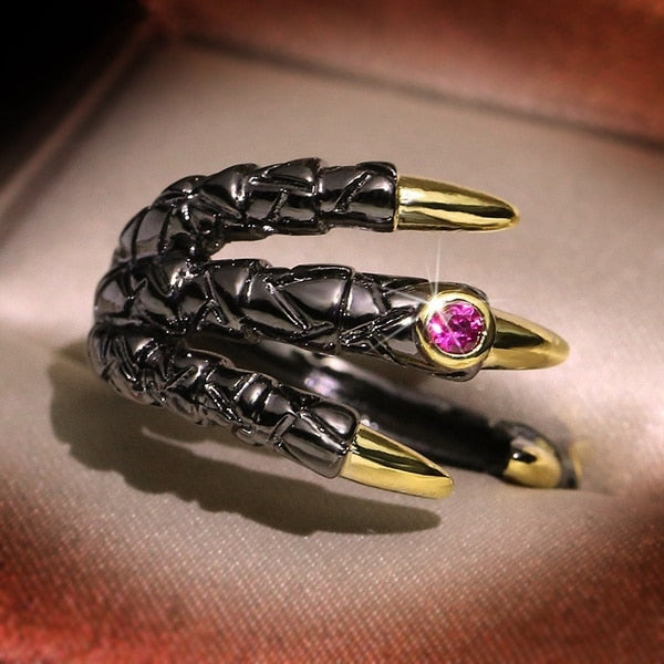 Dragon Hollywood X - Retro Punk Dragon Claw Ring for Men Women Exaggerated Antique Silver Color Opening Adjustable Rings