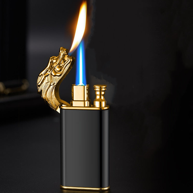 Dragon Hollywood X - New Blue Flame Metal Crocodile Dragon Tiger Double Fire Lighter Creative Windproof Open Fire Conversion Lighter Women and Mens Gift - Hollywood California USA