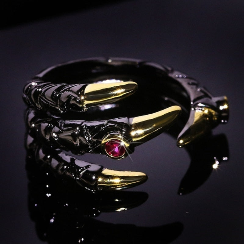 Dragon Hollywood X - Retro Punk Dragon Claw Ring for Men Women Exaggerated Antique Silver Color Opening Adjustable Rings