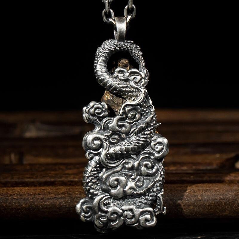 Dragon Hollywood X - Retro Domineering Dragon Riding Bodhisattva Buddha Pendant Necklace Men and Women Personality Trend Amulet Necklace Prayer Gift - Beverly Hills California