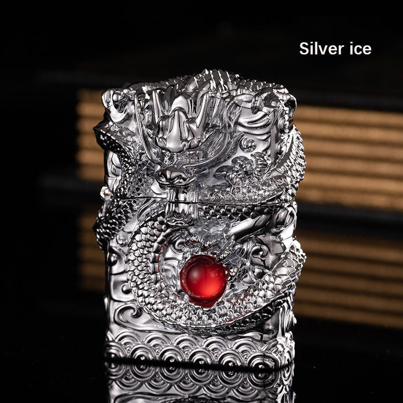 Heavy Armor Dragon Embossed Metal Shell Wheel Kerosene Lighter Men Gadgets Kerosene Oil Gasoline Pattern Lighter