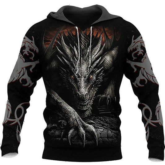 Dragon Hollywood X - Vintage Men & Womens Hoodies Fashion Dragons Lions Wolves Printing Loose Pullover New Pattern Hooded Sweatshirts Comfortable Leisure Jackets - BEVERLY HILLS CALIFORNIA-