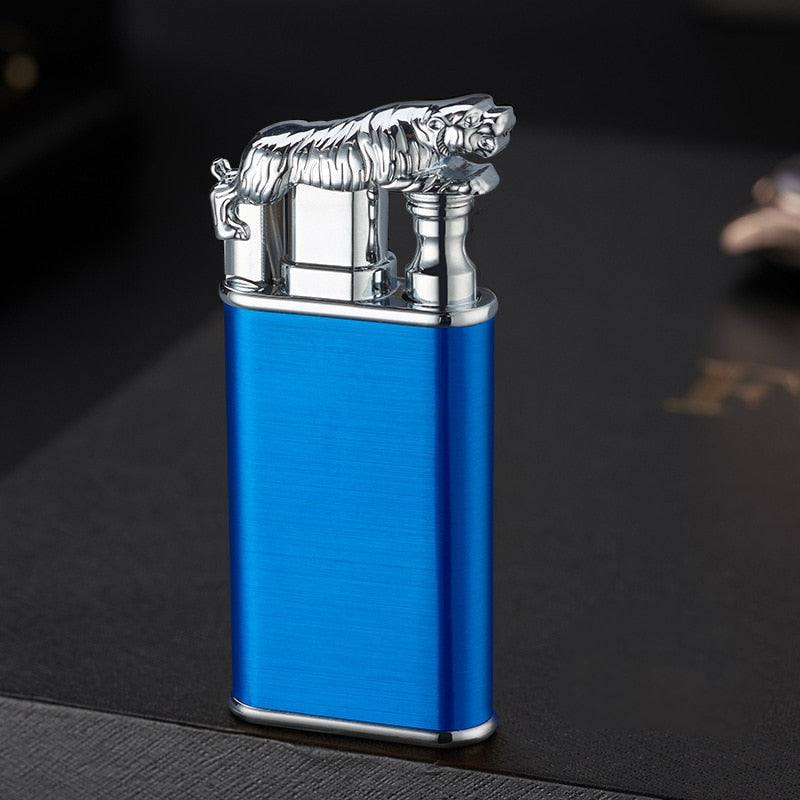 Dragon Hollywood X - New Blue Flame Metal Crocodile Dragon Tiger Double Fire Lighter Creative Windproof Open Fire Conversion Lighter Women and Mens Gift - Hollywood California USA