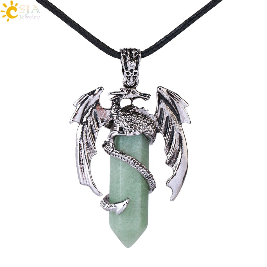 Dragon Hollywood X - CSJA Animal Dragon Man Necklace Natural Gem Stone Healing Pink Quartz Hexagonal Crystal Pendant Vintage Jewelry for Women H012  - BEVERLY HILLS, CALIFORNIA - USA