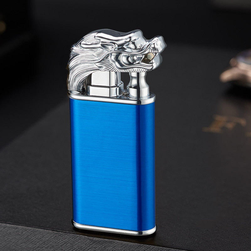 Dragon Hollywood X - New Blue Flame Metal Crocodile Dragon Tiger Double Fire Lighter Creative Windproof Open Fire Conversion Lighter Women and Mens Gift - Hollywood California USA