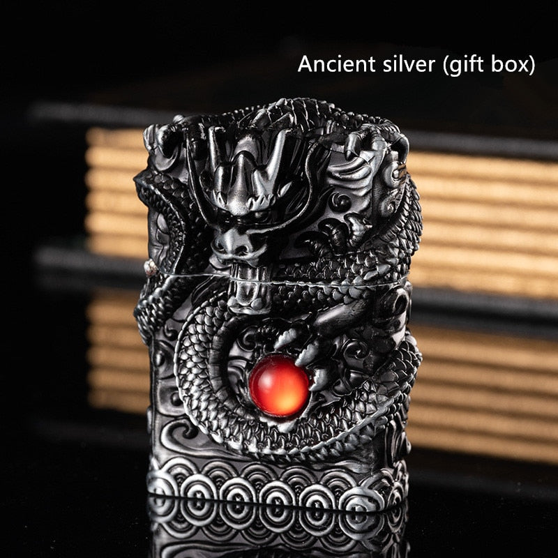Heavy Armor Dragon Embossed Metal Shell Wheel Kerosene Lighter Men Gadgets Kerosene Oil Gasoline Pattern Lighter