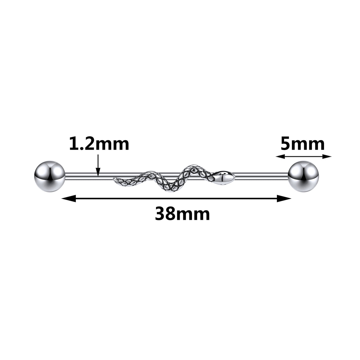 Dragon Hollywood X - Industrial Piercing Earring Women and Men Stainless Steel Helix Ear Piercing Dragon Snake Long Earring Jewelry Barbell Earring - BEVERLY HILLS - CALIFORNIA - USA