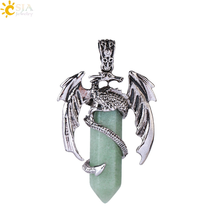 Dragon Hollywood X - CSJA Animal Dragon Man Necklace Natural Gem Stone Healing Pink Quartz Hexagonal Crystal Pendant Vintage Jewelry for Women H012  - BEVERLY HILLS, CALIFORNIA - USA
