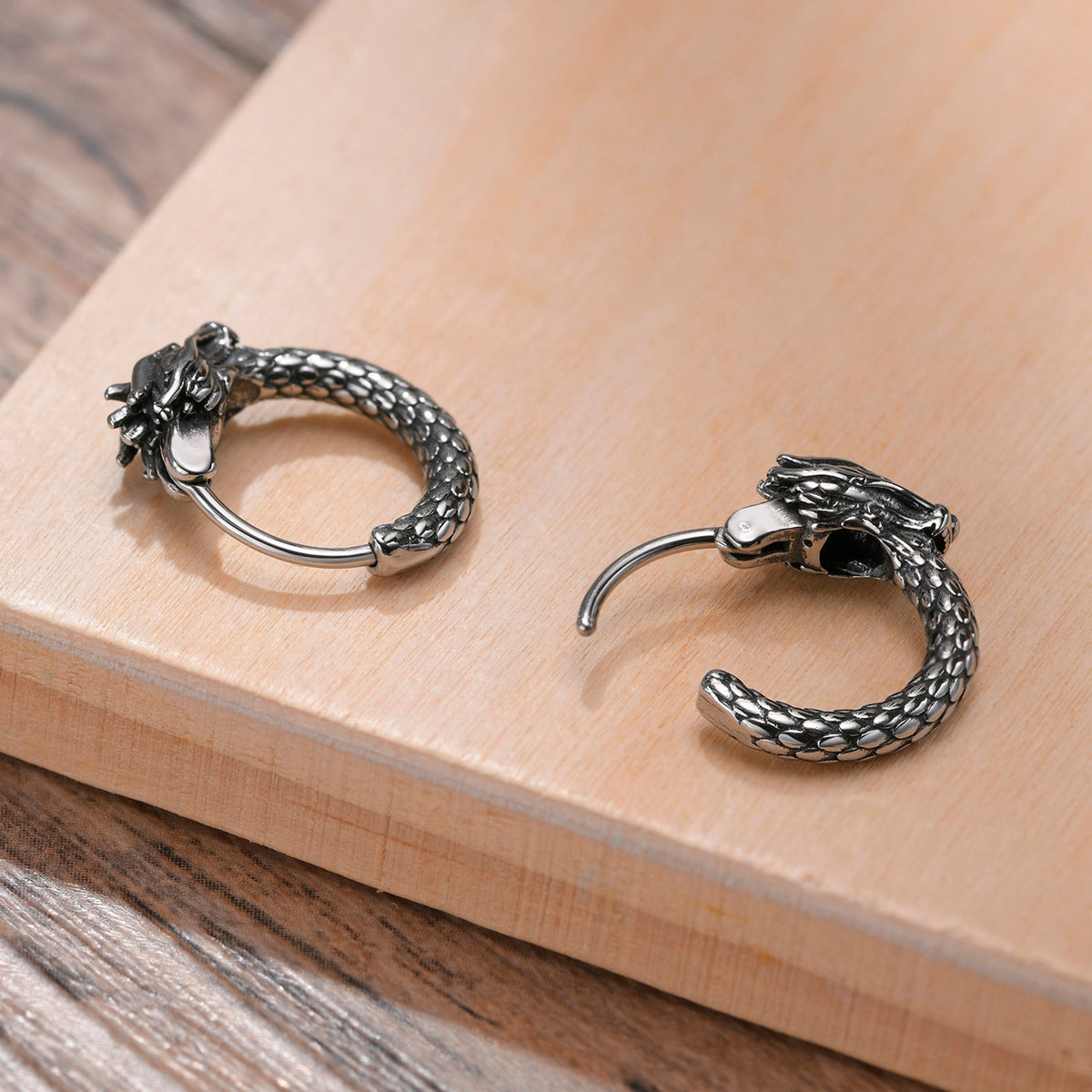 Dragon Hollywood X - Retro Dragon Head Earrings, Vintage Stainless Steel Unisex Hoop Earrings, Cool  Lucky Awesome Jewelry - BEVERLY HILLS- CALIFORNIA - USA