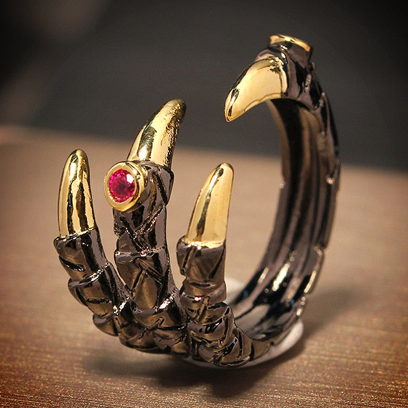 Dragon Hollywood X - Retro Punk Dragon Claw Ring for Men Women Exaggerated Antique Silver Color Opening Adjustable Rings