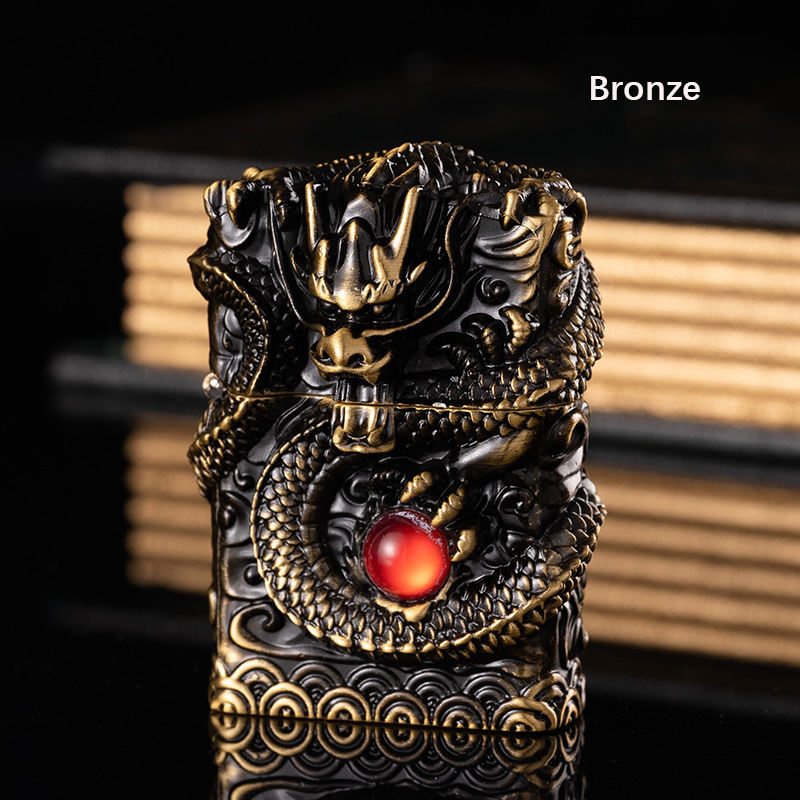 Heavy Armor Dragon Embossed Metal Shell Wheel Kerosene Lighter Men Gadgets Kerosene Oil Gasoline Pattern Lighter