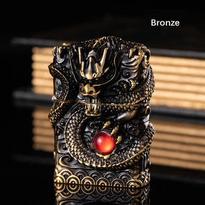 Heavy Armor Dragon Embossed Metal Shell Wheel Kerosene Lighter Men Gadgets Kerosene Oil Gasoline Pattern Lighter