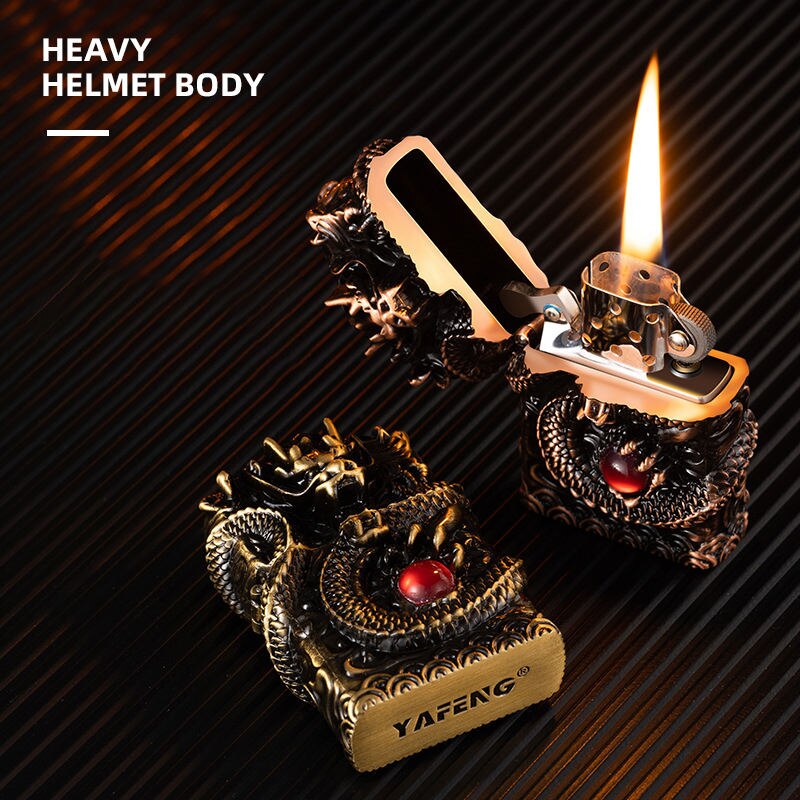 Heavy Armor Dragon Embossed Metal Shell Wheel Kerosene Lighter Men Gadgets Kerosene Oil Gasoline Pattern Lighter