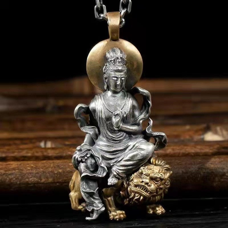 Dragon Hollywood X - Retro Domineering Dragon Riding Bodhisattva Buddha Pendant Necklace Men and Women Personality Trend Amulet Necklace Prayer Gift - Beverly Hills California