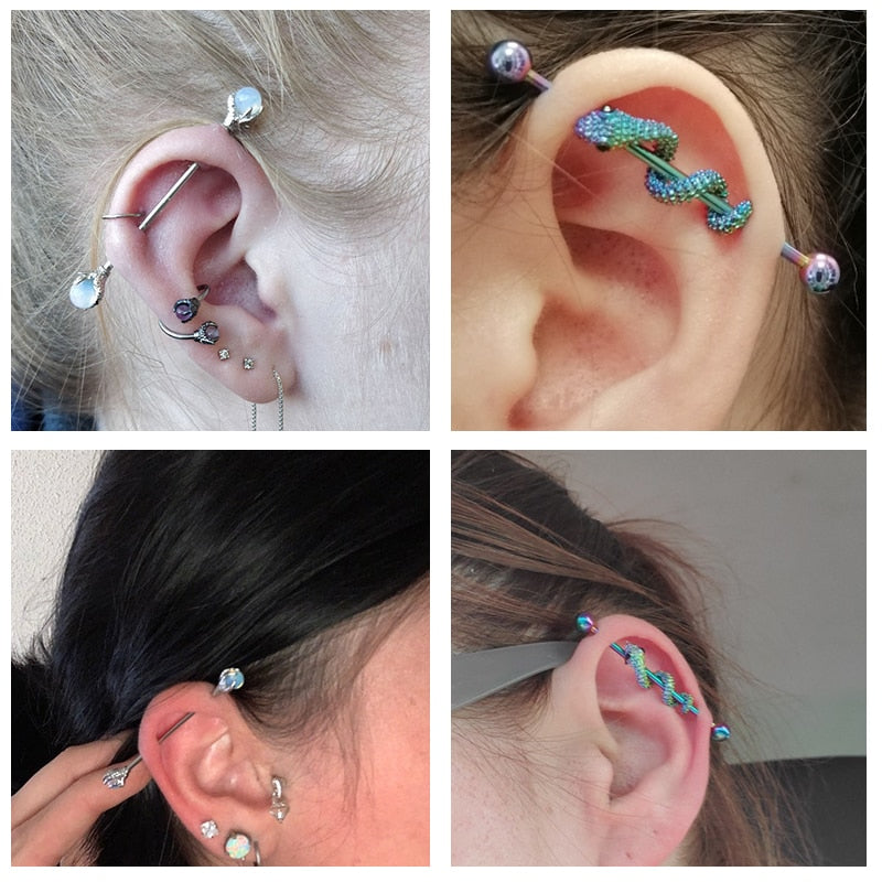 Dragon Hollywood X - Industrial Piercing Earring Women and Men Stainless Steel Helix Ear Piercing Dragon Snake Long Earring Jewelry Barbell Earring - BEVERLY HILLS - CALIFORNIA - USA