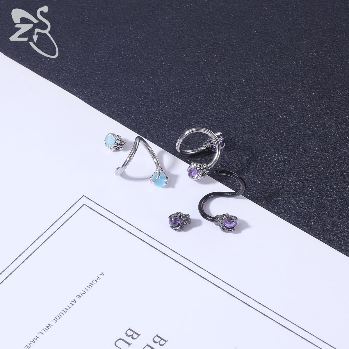 Dragon Hollywood X - ZS 1 Piece 16G Stainless Steel Opalite Dragon Nose Ring Horseshoes Nariz Piercing S-Shape Ear Cartilage Helix Piercings Jewelry - BEVERLY HILLS - CALIFORNIA - USA