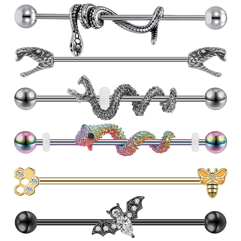 Dragon Hollywood X - Industrial Piercing Earring Women and Men Stainless Steel Helix Ear Piercing Dragon Snake Long Earring Jewelry Barbell Earring - BEVERLY HILLS - CALIFORNIA - USA