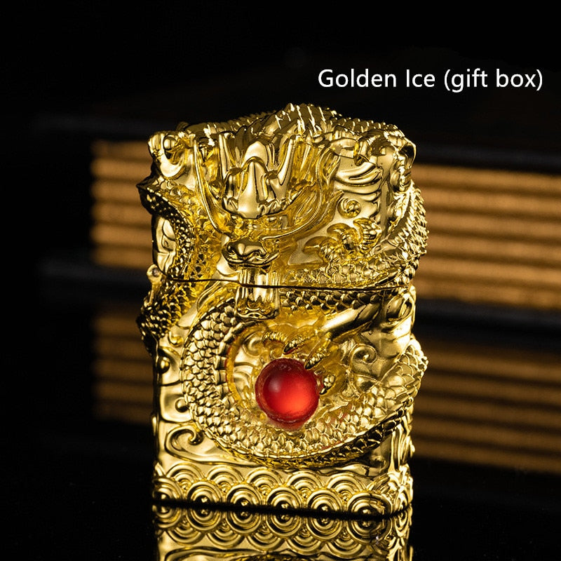 Heavy Armor Dragon Embossed Metal Shell Wheel Kerosene Lighter Men Gadgets Kerosene Oil Gasoline Pattern Lighter