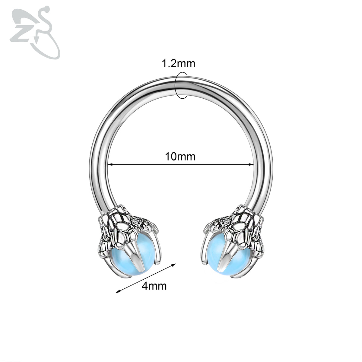 Dragon Hollywood X - ZS 1 Piece 16G Stainless Steel Opalite Dragon Nose Ring Horseshoes Nariz Piercing S-Shape Ear Cartilage Helix Piercings Jewelry - BEVERLY HILLS - CALIFORNIA - USA