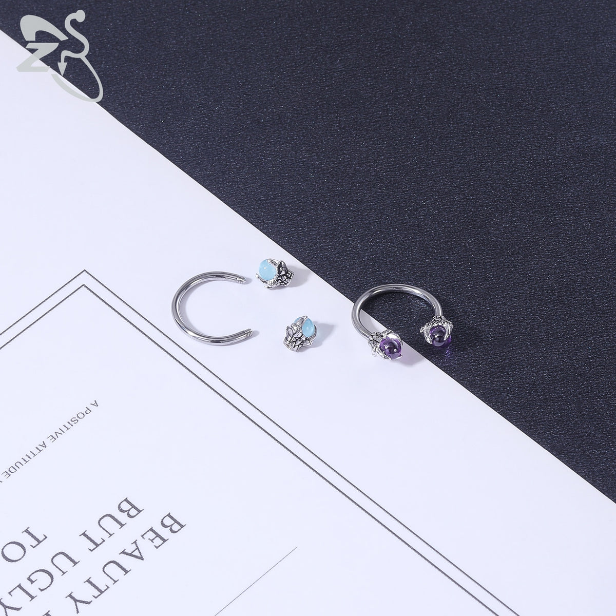 Dragon Hollywood X - ZS 1 Piece 16G Stainless Steel Opalite Dragon Nose Ring Horseshoes Nariz Piercing S-Shape Ear Cartilage Helix Piercings Jewelry - BEVERLY HILLS - CALIFORNIA - USA