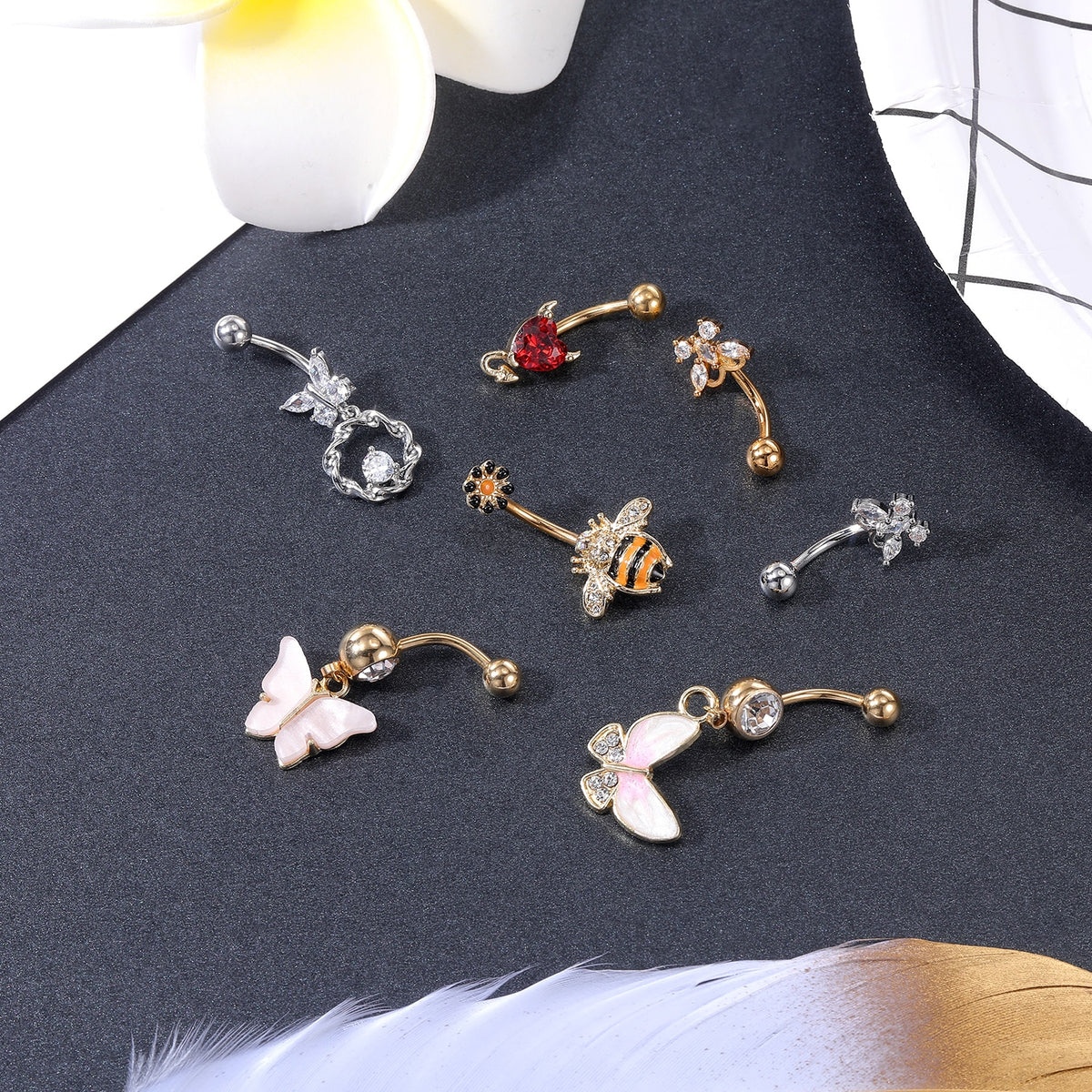 Dragon Hollywood X - 14G Dragon Claw Belly Button Body Ring Women and Men Stainless Steel Navel Ring - Crystal - Heart - Moon - Bee - Bug - Cat - Piercing Body Jewelry - BEVERLY HILLS - CALIFORNIA - USA