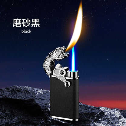 Blue Flame Metal Rocker Arm Ignition Tiger Head Double Fire Dragon Lighter Creative Windproof Open Fire Conversion Lighter