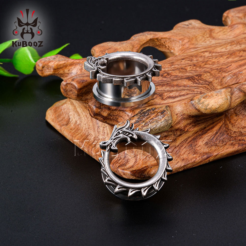 Dragon Hollywood X - Stainless Steel Dragon Eats Tail Ear Plugs Gauges Expanders Body Piercing Jewelry Earring Tunnels Stretchers 2PCS - BEVERLY HILLS - CALIFORNIA - USA