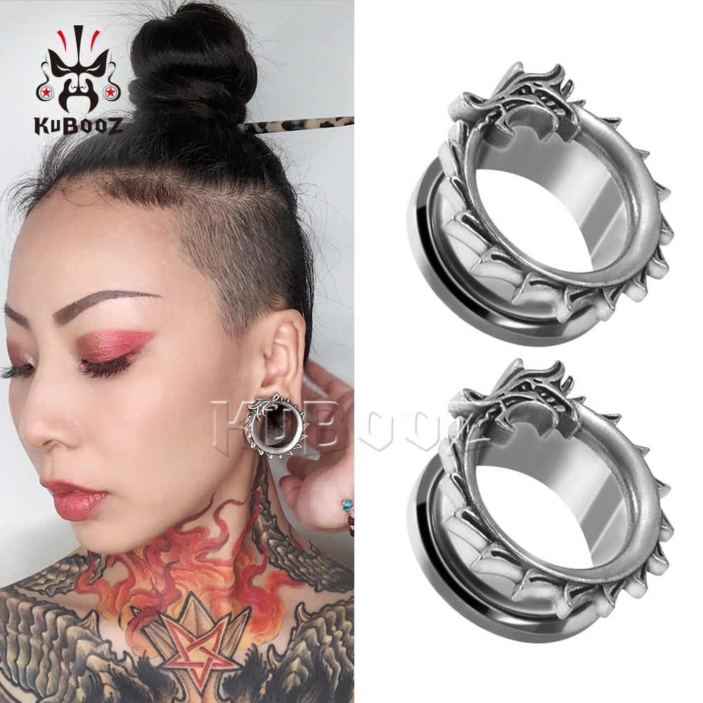 Dragon Hollywood X - Stainless Steel Dragon Eats Tail Ear Plugs Gauges Expanders Body Piercing Jewelry Earring Tunnels Stretchers 2PCS - BEVERLY HILLS - CALIFORNIA - USA