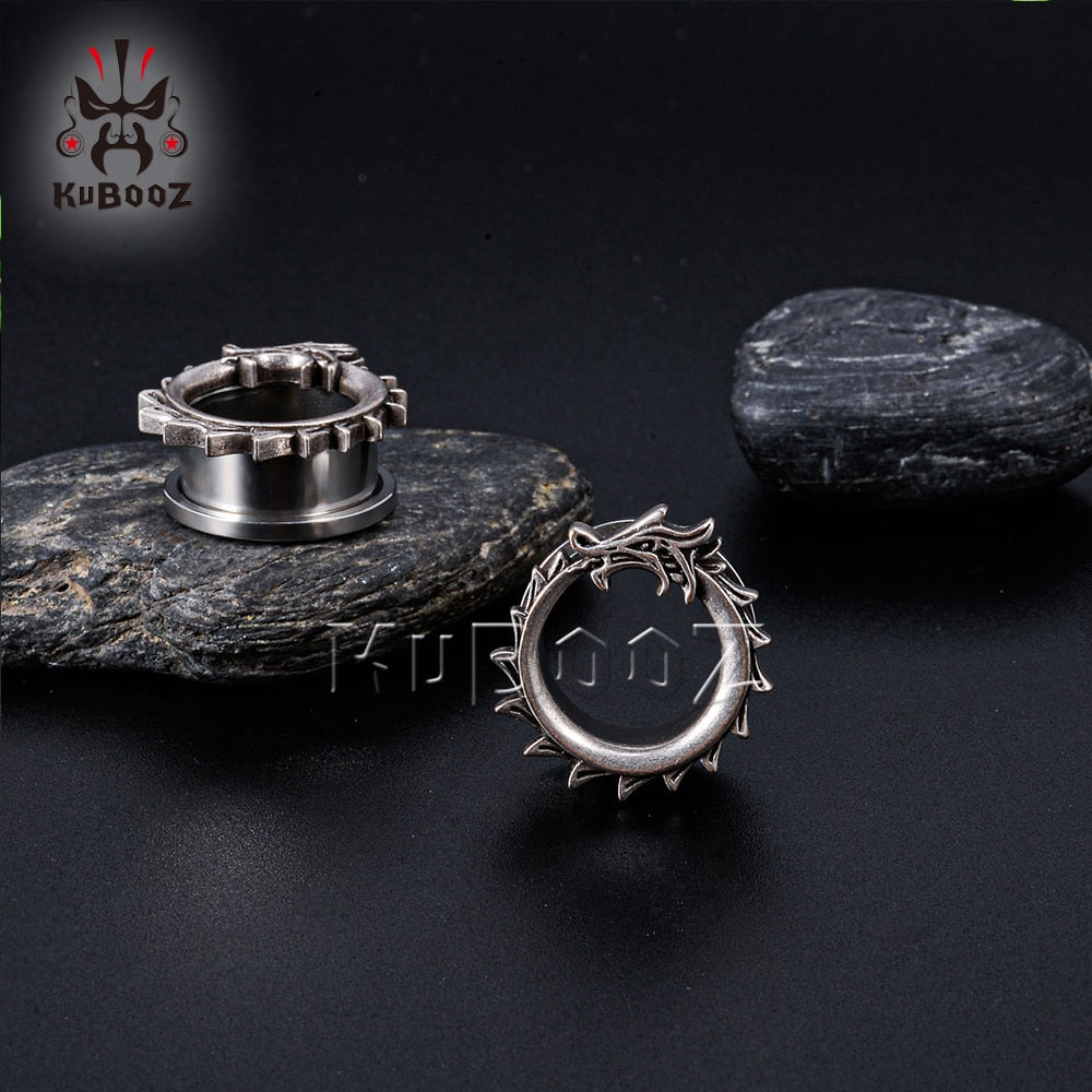 Dragon Hollywood X - Stainless Steel Dragon Eats Tail Ear Plugs Gauges Expanders Body Piercing Jewelry Earring Tunnels Stretchers 2PCS - BEVERLY HILLS - CALIFORNIA - USA