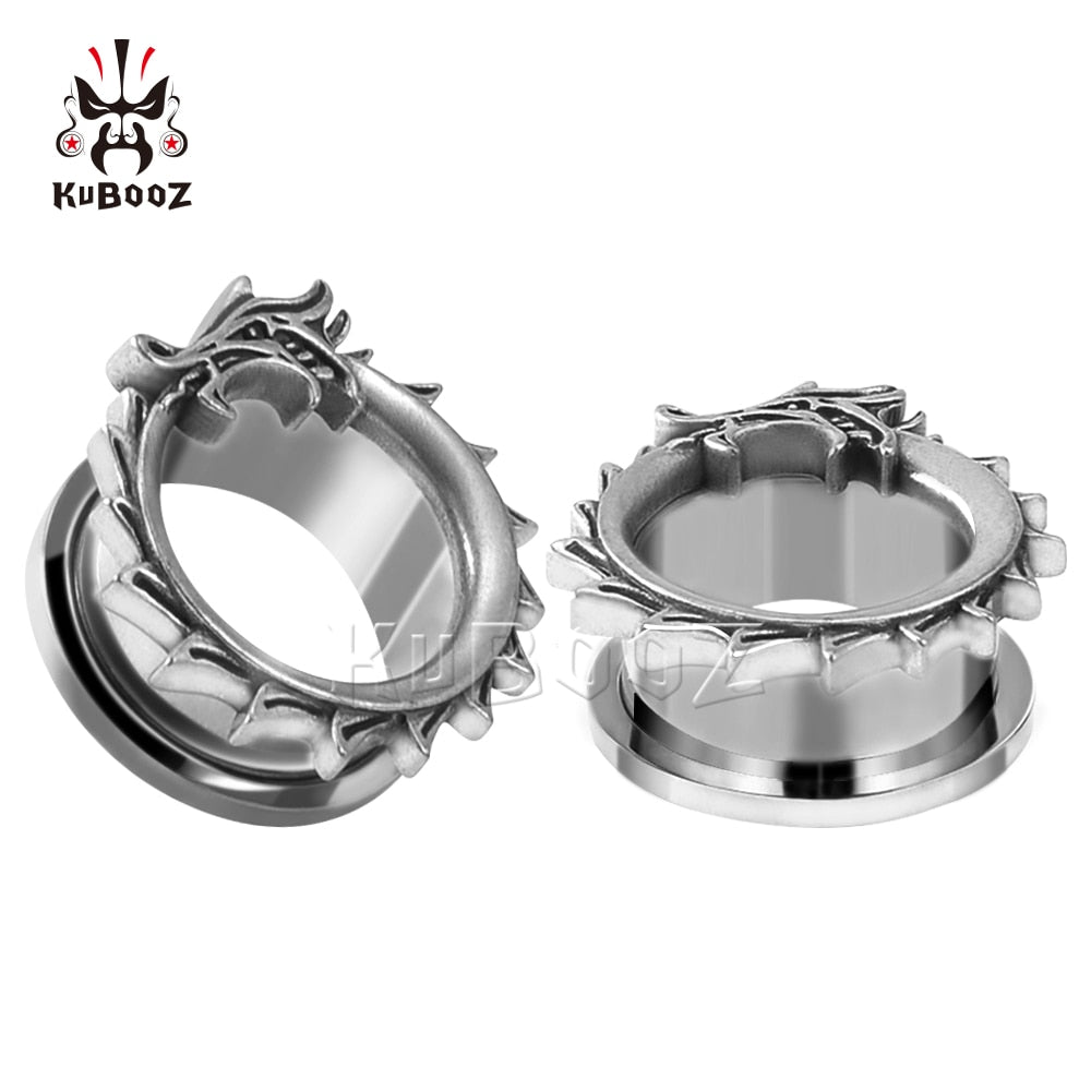 Dragon Hollywood X - Stainless Steel Dragon Eats Tail Ear Plugs Gauges Expanders Body Piercing Jewelry Earring Tunnels Stretchers 2PCS - BEVERLY HILLS - CALIFORNIA - USA