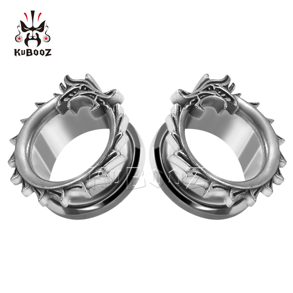Dragon Hollywood X - Stainless Steel Dragon Eats Tail Ear Plugs Gauges Expanders Body Piercing Jewelry Earring Tunnels Stretchers 2PCS - BEVERLY HILLS - CALIFORNIA - USA